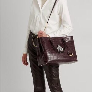 Lauren Ralph Lauren Marcy Bullion Large Satchel Croc-Embossed